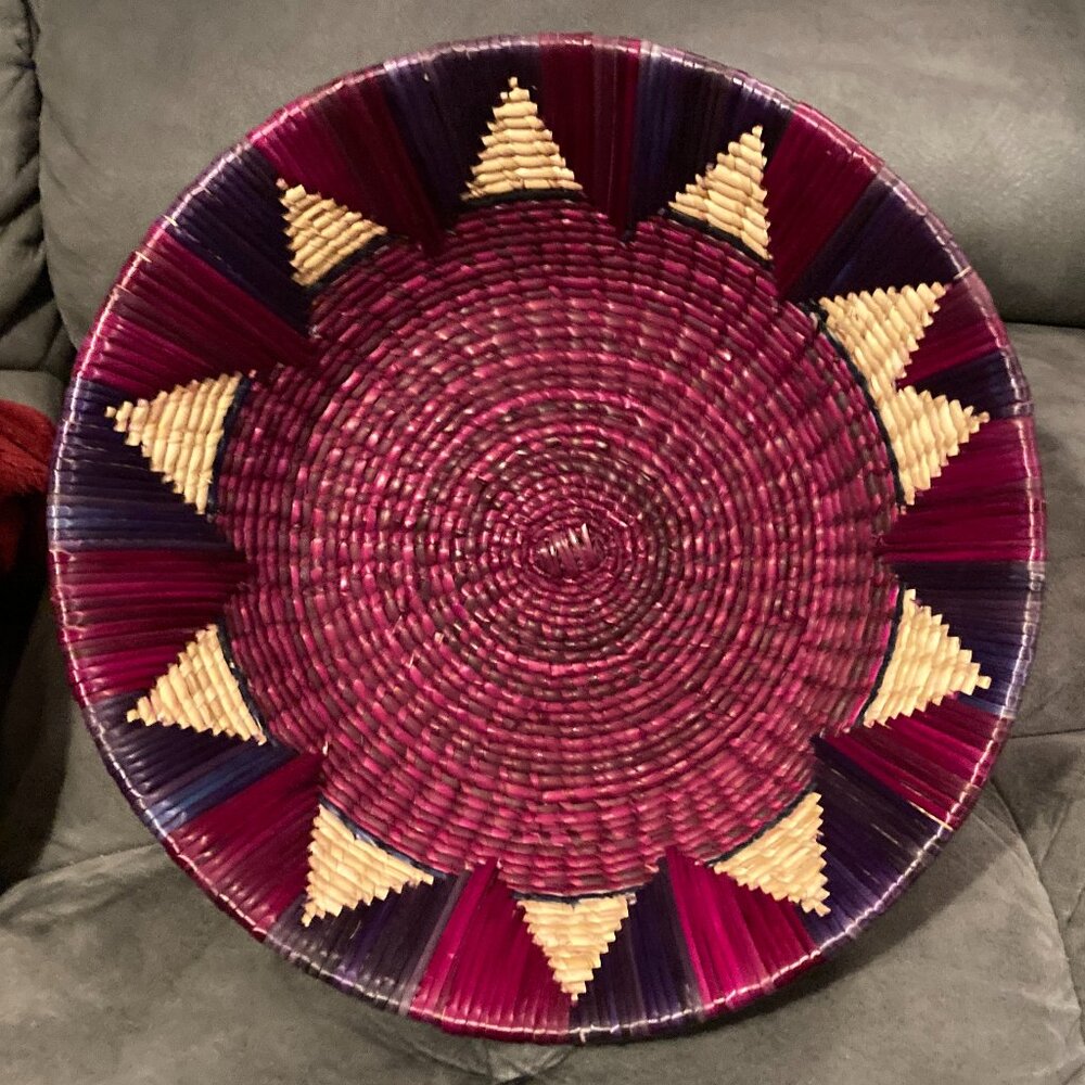 Southwestern Style Coiled Basket Woven Decorative Bowl-Purple/Magenta-12.75" D